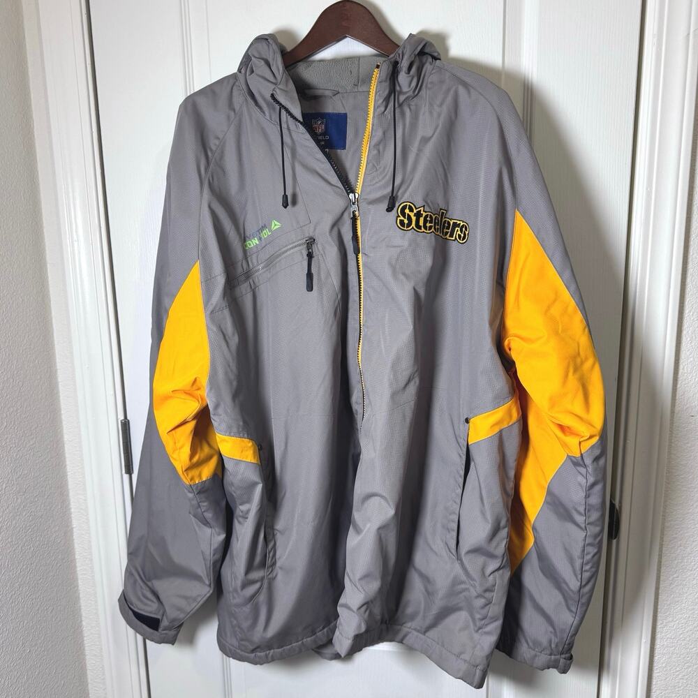Reebok NFL Onfield Pittsburgh Steelers Jacket Men’s XL System Control Hood Warm